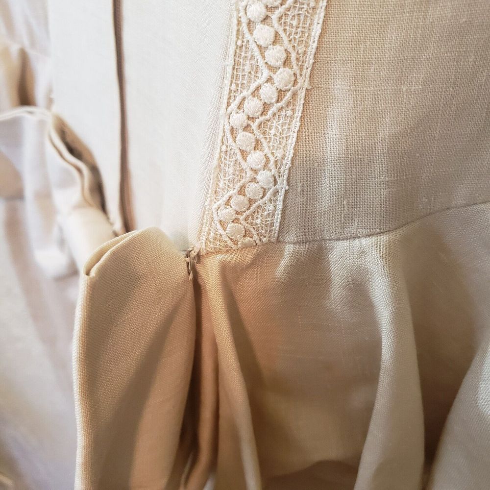 Jessica McClintock Vintage Beige Linen Peplum Ruffle Dress Exquisite, Sz 6 - Picture 14 of 16